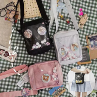 Small Fresh Portable School Girls Small Canvas Shoulder Bag Fashionable Mesh Pocket Crossbody Bags Women Versatile Handbag