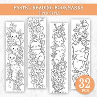 32pcs,Fun Coloring Cat and Flower Theme Bookmarks,Christmas,Teacher Gift,Back-To-School Holiday Gifts, Creative Artistic Designs