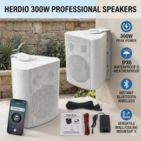Herdio 5.25 Inch 300W Waterproof Wall Mount Bluetooth Speakers Indoor Outdoor All Weather Resistant for Home Patio 2PCS