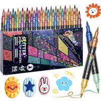 96/12 Colors Dual Tip Glitter Acrylic Markers Paint Pens Metallic Brush Tip Paint Markers for DIY Painting Doodling&Card Making