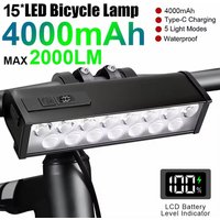 AliExpress NONE Bicycle Light Front Bike Headlight 15LED Bike Light 4000mAh Waterproof Flashlight Type-C Charging MTB Road Cycling Lamp