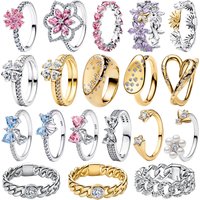 Luxury Original 925 Sterling Silver Heart Bow Pearl Flower Four Leaf Clover Ring fit Women's Fine Jewelry Valentine's Day Gifts