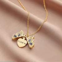 Female Openable Butterfly Heart Pendant Necklace I Love You Love Butterfly Necklace,