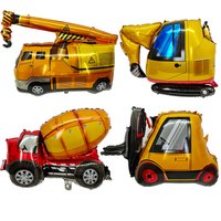 4PCS Construction Foil Balloon Engineering Vehicle bulldozer Excavator Dump Truck Forklift Mixer Truck Crane Balloons for Constr