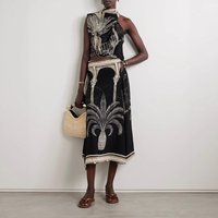 Vintage Print Satin Skirt Two Piece Set Women Halter Neck Leace-up Sleeveless Cropped Top A-line Skirts 2 Piece Sets Streetwear