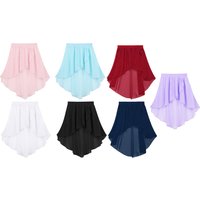 Kids Girls Elastic Waistband High-Low Chiffon Modern Lyrical Dance Skirt Jazz Latin Dance Ballet Skating Performance Costume