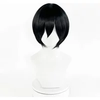 Anime Mikasa Ackerman Cosplay Wig Adult Unisex Black Heat Resistant Synthetic Hair Halloween Party Wigs Props Accessories