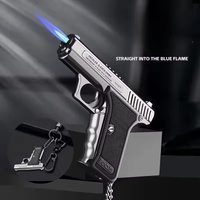 Mini Gun Portable Keychain Lighter, Outdoor Windproof Jet Flame Inflatable Lighter Cigarette Accessories Men's Smoking Gift