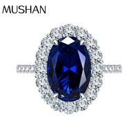 MUSHAN Luxury Jewelry 925 Sterling Silver Rings Bands For Women 4.4 Carat Synthetic Gemstones Sapphire 8*12mm Oval Ring Jewelry