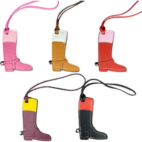 Equestrian-Inspired Leather Riding Boot Bag Charm Keychain, Sturdy 3mm Genuine Cowhide with Classic Color-Blocking Design