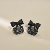 Vintage Black Spark Painting Bowknot Crystal Earrings For Women Lady Korean Square Irregular Glass Earrings Causal Party Jewelry
