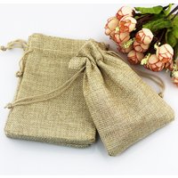 Hot 50 Pcs/Lot 7*9cm Khaki Color Natural Burlap Linen Jewelry Travel Storage Pouch Mini Candy Jute Packing Bags for Gift Bag image 4