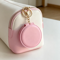 Unique PU Leather Makeup Mirror Keychain Women Protable Mini Sweet Folding Double-sided Functional Type Backpack Hanging Trinket