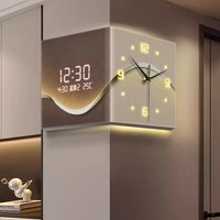 Abstract Art Pattern Corner Double-sided Wall Clock with Silent Digital Display (Pointer Style)