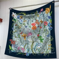 Modern Fashion Twill Silk Tulip Plant Flower Ladies Sunscreen Shawl Large Square Scarf Scarf Silk Scarf Wholesale