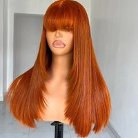 400% Layered 4x4 HD Lace Wig Human Hair Wig with Bangs Pre-cut Lace Glueless Wig Orange Ginger Bone Straight 32 Inch Colored Wig