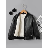 Children's Clothing Boys' Spring and Autumn Pu Leather Jacket, Retro Stylish High-End Jacket, Trendy Motorcycle Jacket, Easy to Clean Classic Baseball Jacket, Outerwear