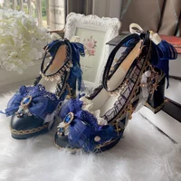 2025 Girl Heart Lolita Handmade Round Head High Heel Lo Shoes Japanese Sweet Loli Girl Tea Party Flower Wedding High Heel Shoes