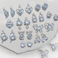 Fashion 4pcs Blue Rhinestone Heart Cherry Moon Butterfly Replaceable Pendant DIY Jewelry Making Earring Necklace Accessories
