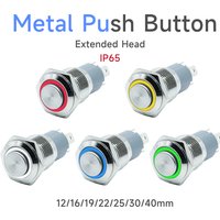 Extended Head 12mm 16mm 19mm 22mm metal push button switch on off power LED light Waterproof circle 3v 6v 12v 24v 110v 220v ip65