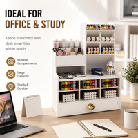 White Multi-Grid Desk Organizer with Drawer, Desktop Storage Caddy for Stationery Cosmetics & Art Supplies