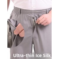 Ultra-Thin Ice Silk Casual Pants for Middle-Aged And Elderly Men Summer Quick-Drying Elastic Waist Straight Leg Pants