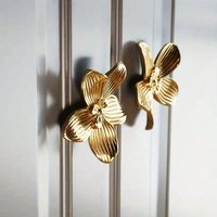 Gold Flower Drawer Pulls Creative Petal Cabinet Handles for Wardrobe Dresser Furniture