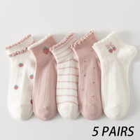 Spring and Summer 5-Pair Set - Women's Pink Bubble Snail Mouth Short Socks, Cute Girls' Short Socks Suitable for Casual Use