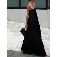 Sexy Long Black Satin Backless Strapless Dress Slim Fit Midi Skirt Sleeveless Women's Summer Fashion Casual Dress