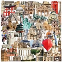 50Pcs World Famous Architecture Scenic Stickers Transparent Waterproof Decal for Journal Scrapbook DIY Decor Sticker Story Store