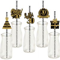 24pcs 30th 40th 50th 60th Birthday Party Paper Straws Black Gold Birthday Party Drinking Straws 30 40 50 60 Year Birthday Decor