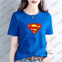 2026 New Classic Superman Graphics Print Cotton T-shirt For Women Summer Short Sleeve O-neck Tees Casual Oversized Couple Tops