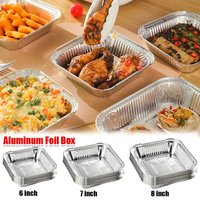 10Pcs 6/7/8 Inch Food Tin Foil Tray Non-stick Oven BBQ Baking Tools Aluminum Foil Box Oil-resistant Reusable Air Fryer Tray
