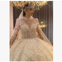 Customized 2026 New Luxury Pearl Embroidered Lace Pearl Shining Skirt Wedding Dress Round Neck Long Sleeve Vestido De Novia