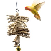 Natural Material Pet Parrot Toy Parrot Chew Toy Natural Corn Husk Braided Teething Bell String For Pet Bird Braiding Toy