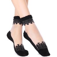 1Pairs/6Pairs Summer Sweet Transparent Sock Breathable Elastic Female Socks Crystal Glass Silk Ultra Thin Lace Short Girls Socks
