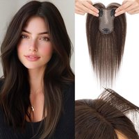 SEGO Human Hair Toppers for Women with Side Bangs Hand-Tied 8x 11CM Lace Base Light Weight Clip in Remy Hairpieces 10 Inch