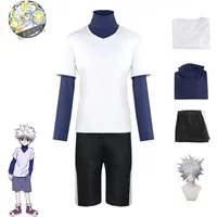 Killua Zoldyck Cosplay Costume Number 99 Badge Halloween Christmas Party Cosplay Suit Shirt Short White Wig
