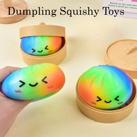 Rainbow Bun Squishy Toy With Steamer TPR Soft Stretch Fidget Toy Stress Relief Decompression Squeeze Desktop Prank Gift