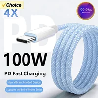 1Pcs 100W Super Fast Charge Cable Colorful Type-C To C Braided Data Cable Support Fast Charging For iPhone Xiaomi Samsung Huawei