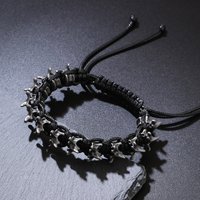 Vintage Gothic Spine Vertebrae Bracelet Adjustable Braided rope /Metal Punk Halloween Biker Jewelry for Men Women Gift