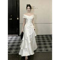 For Elegant Women Party Dress Blue Off Shoulder V Neck Ruffled Long Maxi Dress Sexy Mermaid Evening Gown Trendy Fashion