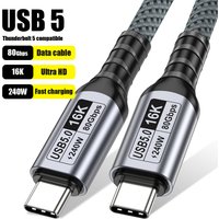 USB5 80Gbps USB-C Cable Thunderbolt 5 4 16K Video Cable 240W Fast Charger For iPhone17 16 15 Macbook Laptop Hard Disk Data Cable