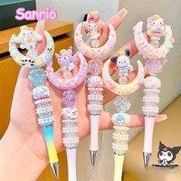 Sanrio Cartoon Crystal Sparkling Diamond Rotating Head Neutral Pen Black Cute Girl Beaded Pen kawaii gel pen stationery