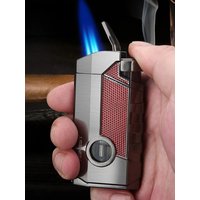 Triple Fire Direct Blue Flame Lighter Cigar Point Moxibustion Point Metal Strip Cigar Tool Visible Airway Window Men's Gift