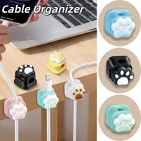 Cable Organizer Plastic Data Cable Holder Cat Paw Cable Winder Wire Organizer Self Adhesive Cable Management Office Cord Holder