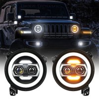 9-calowe reflektory LED z funkcją światła drogowego/mijania, światłami do jazdy dziennej (DRL) typu halo i kierunkowskazami do Jeep Wrangler JL JLU JT Rubicon 2018-2024