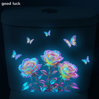 Glow-in-the-Dark Rose Flower Toilet Sticker Removable Self-Adhesive Wall Decal Home Decoration Stickers For Bedroom Living Room