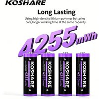KOSHARE 1.5V Rechargeable Li-ion Batteries AA AAA 4255mWh 1100mWh Long Lasting Lithium Battery For Game Controller Flashlight