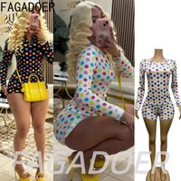 FAGADOER Cute Colorful Polka Dot Print Shorts Two Peice Sets 2026 Sweet Girl Casual Long-sleeves Top and Bodycon Shorts Outfits